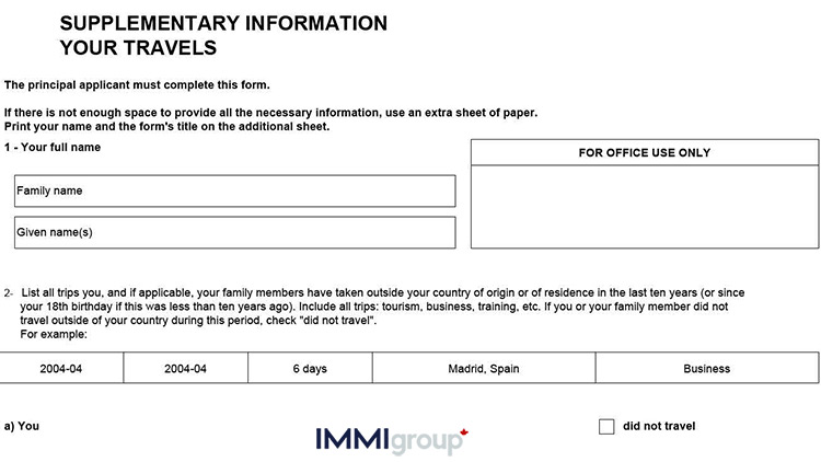 IMM 5562 travel information